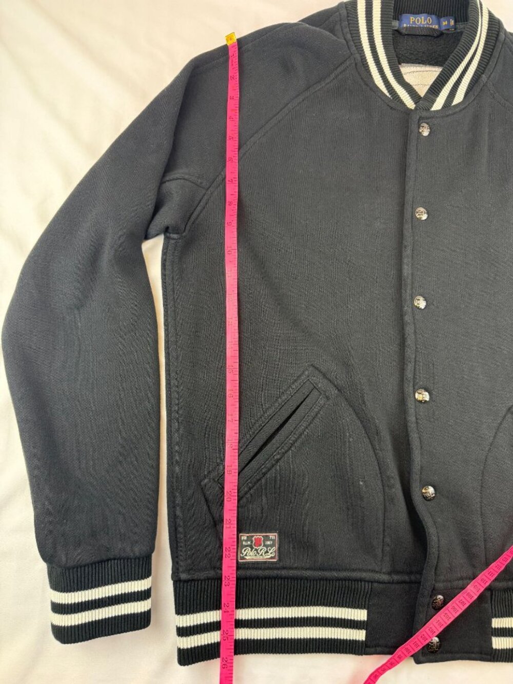 Polo Ralph Lauren Men's Black Varsity Jacket M Button Patch - Picture 9 of 9